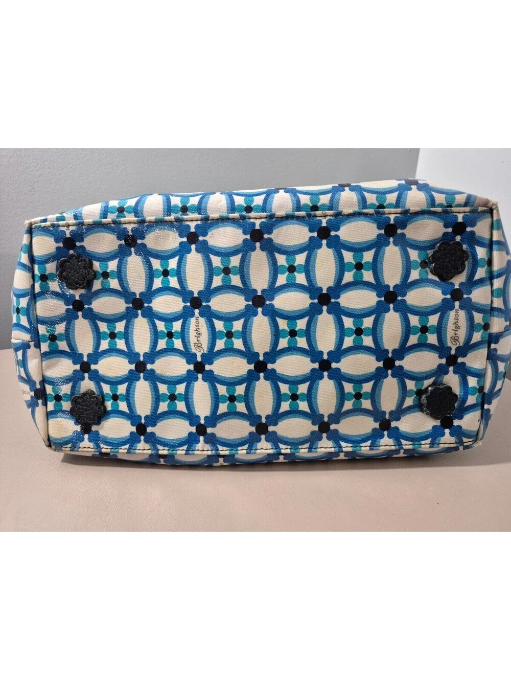 Brighton Araceli Carryall Tote Blue White Geometric Shoulder Bag